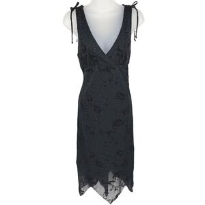 VTG Y2K City Triangles Dress Women L Black Sheer Floral Velvet Fairy Whimsigoth